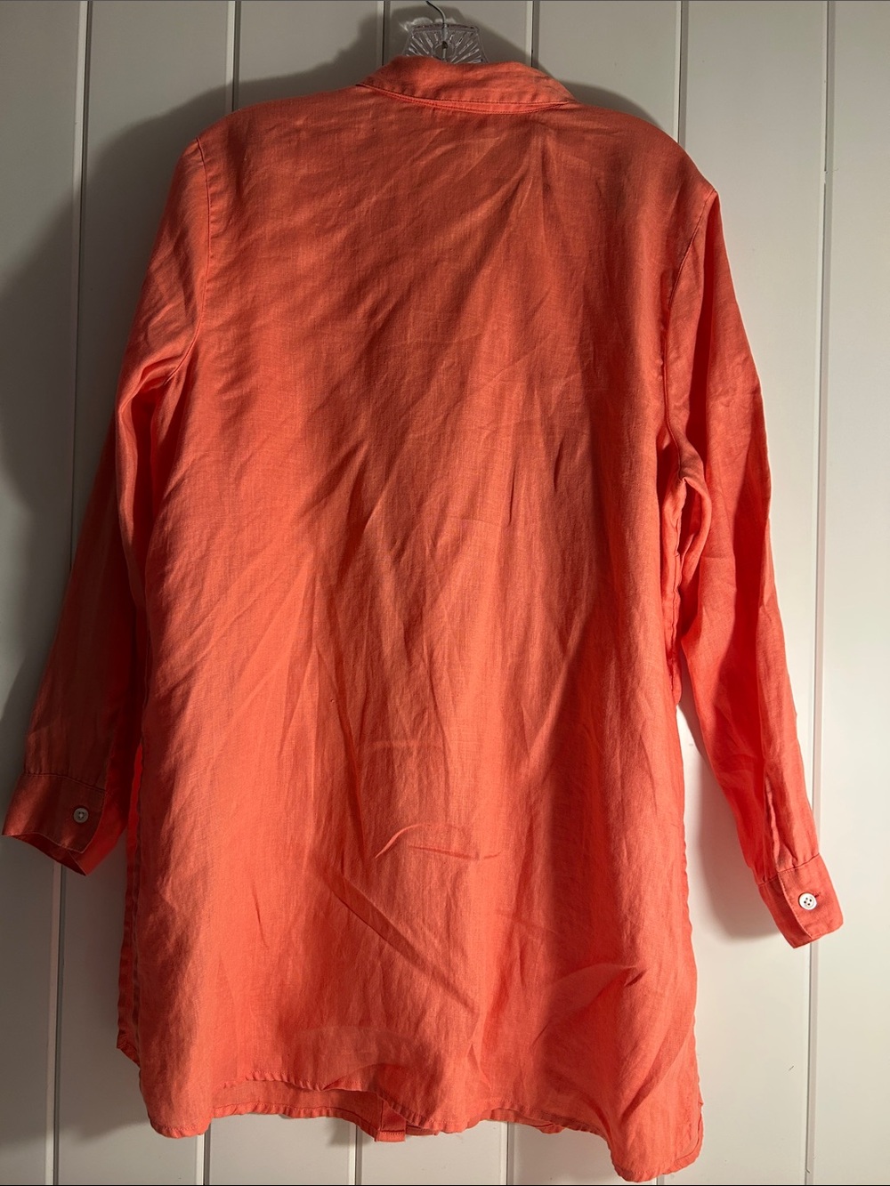 J. Jill Love Linen Coral Button Down Shirt Tunic Top L Large Petite LP classic - Picture 3 of 14